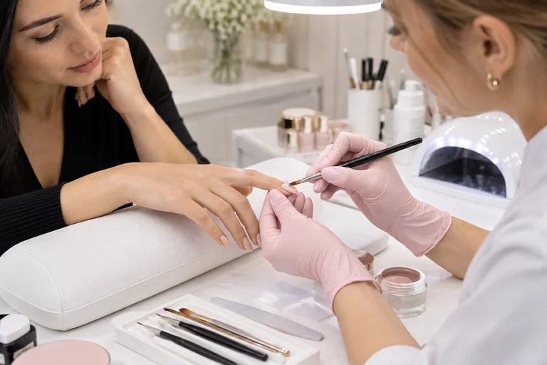 Pratique pendant une formation ongles en gel Alina Nails